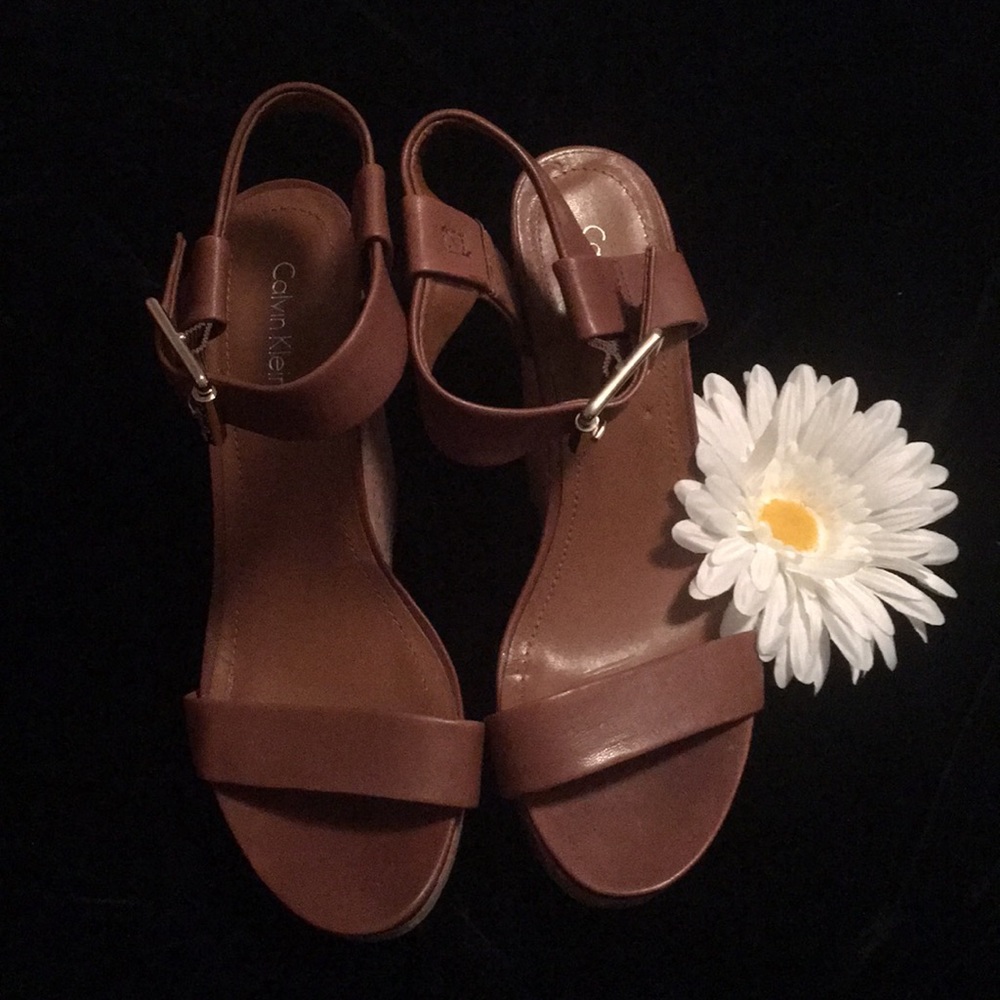 Calvin Klein Brown Wedge Sandals Size 7.5